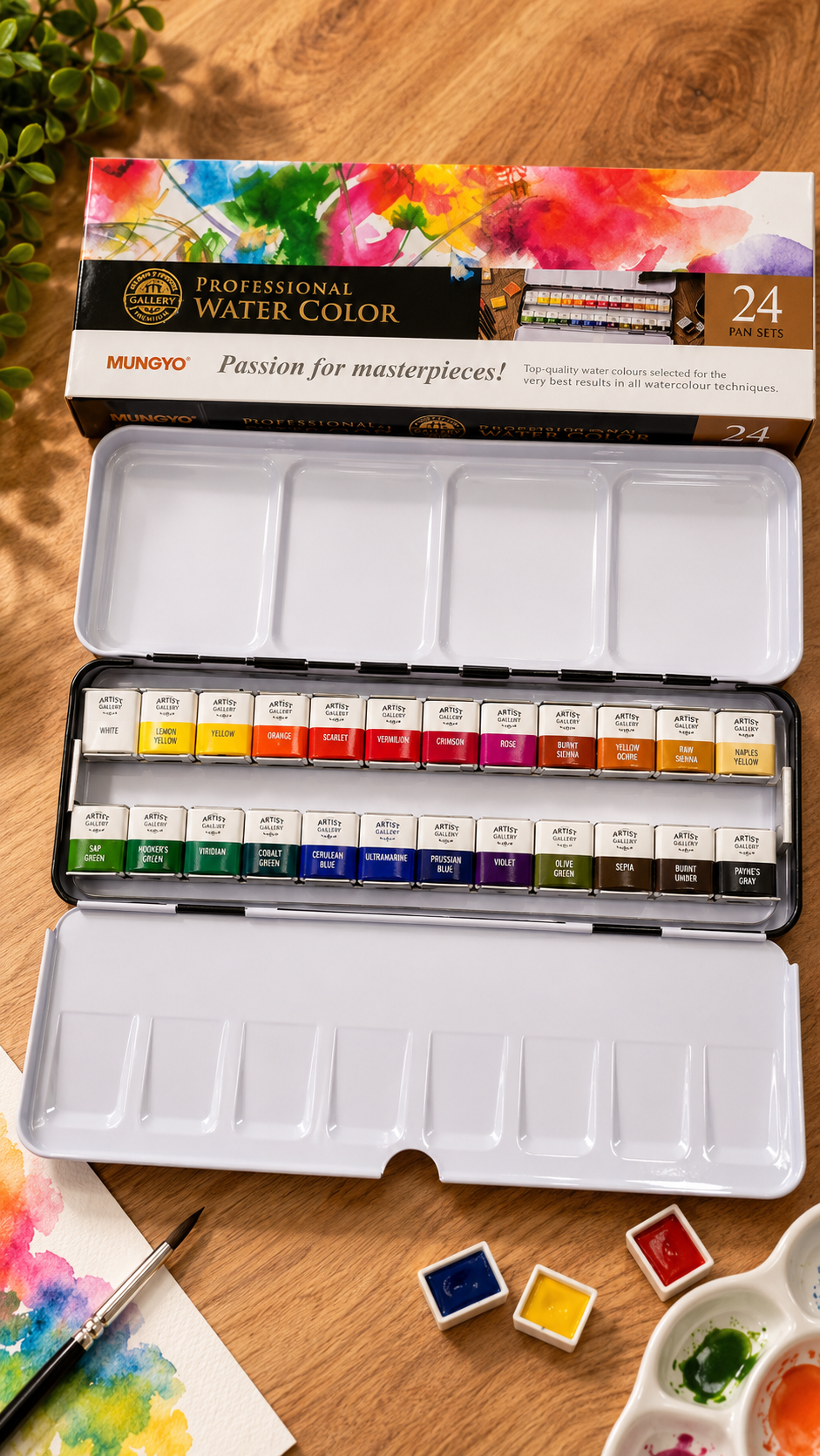آبرنگ حرفه‌ای ۲۴ رنگ مونگیو (MUNGYO Gallery) مدل Pan Sets